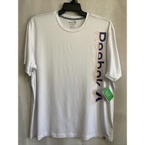 Reebok Mens XL 2 Tone Graphic Shirt White Blue Lightweight Low‎ Moisture